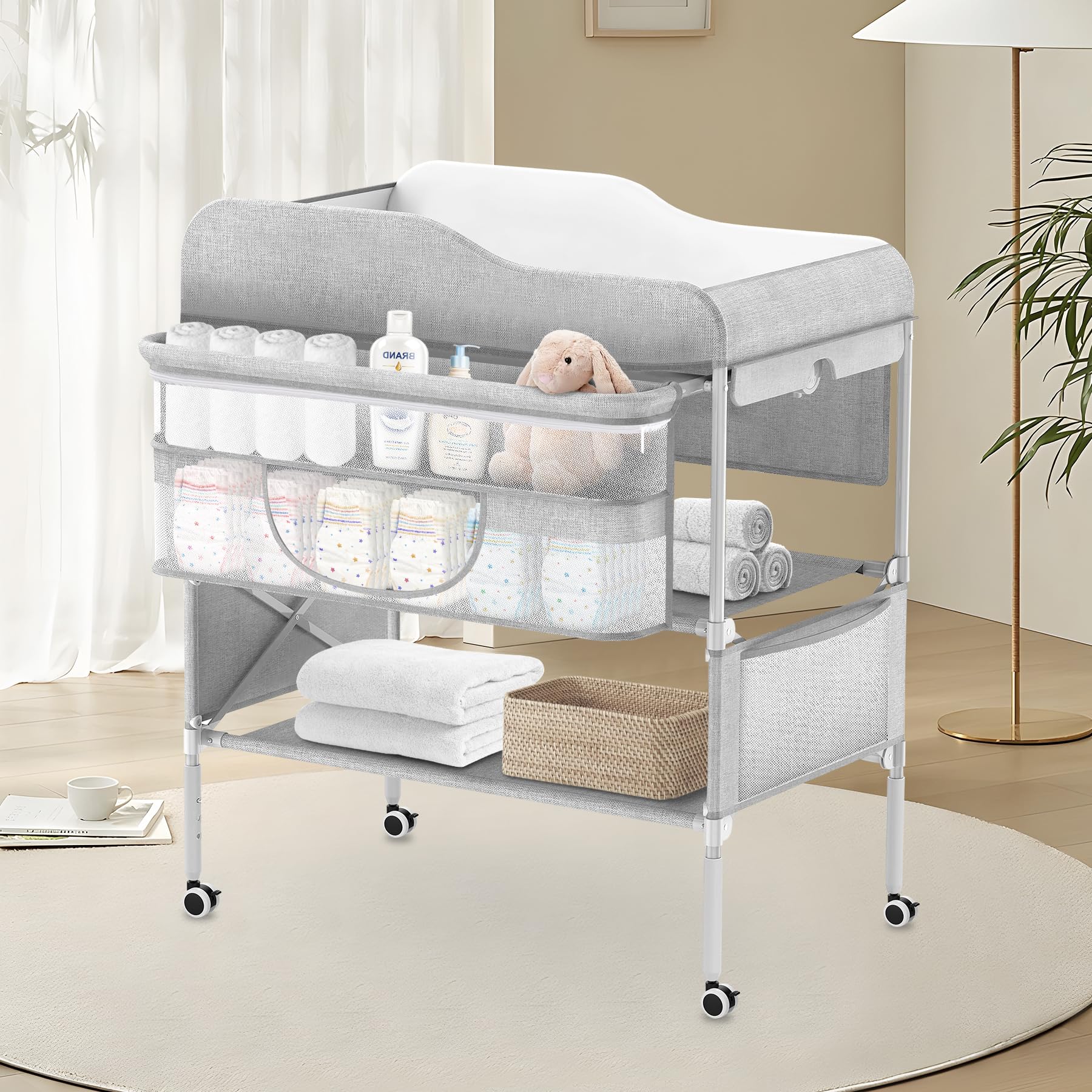 Foldable Baby Diaper Changing Table with Storage