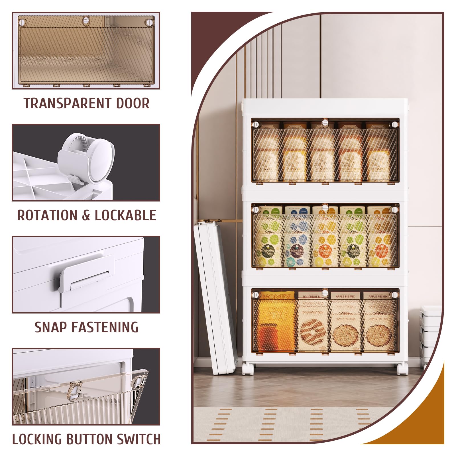 3-Tier Stackable Plastic Storage Bins with Drawers - 67QT Capacity