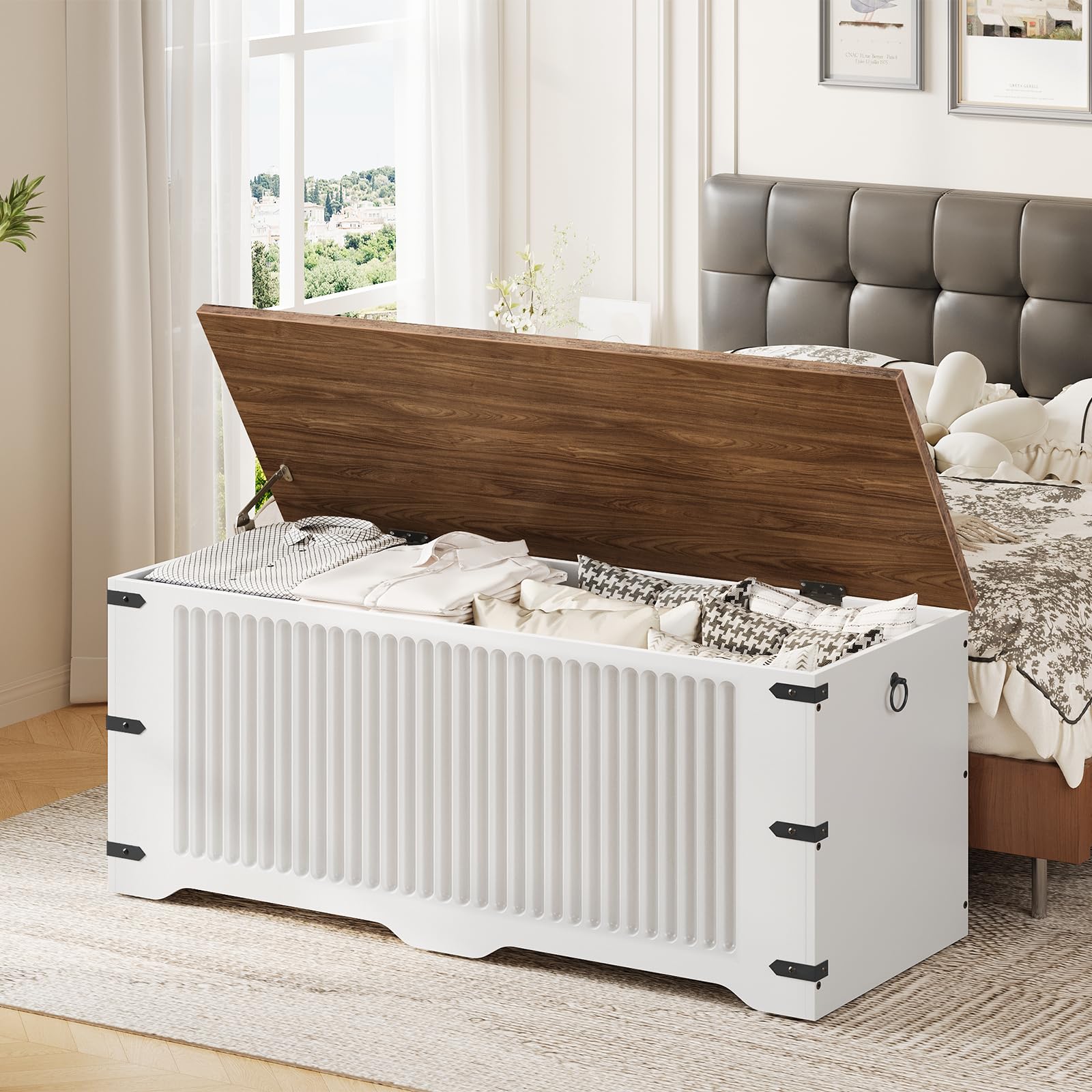 Storage Bench, Toy Box Organizer, Toy Chest with Safety Hinge