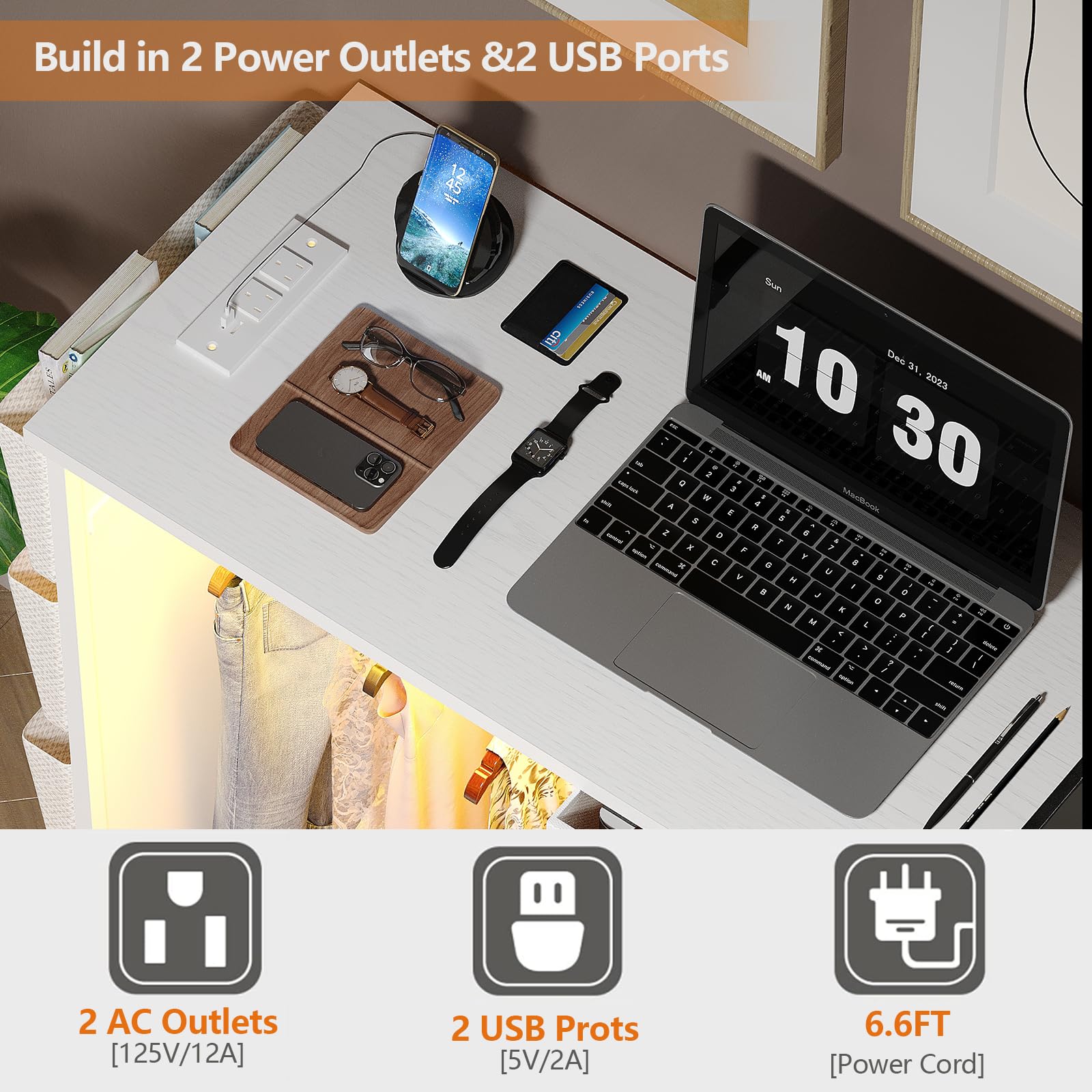 6 Drawer Dresser with Charging Station and LED Lights