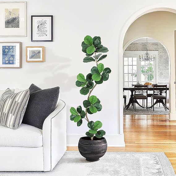 Fiddle Leaf Fig Artificial Tree with White Planter,7ft Faux Plants Indoor