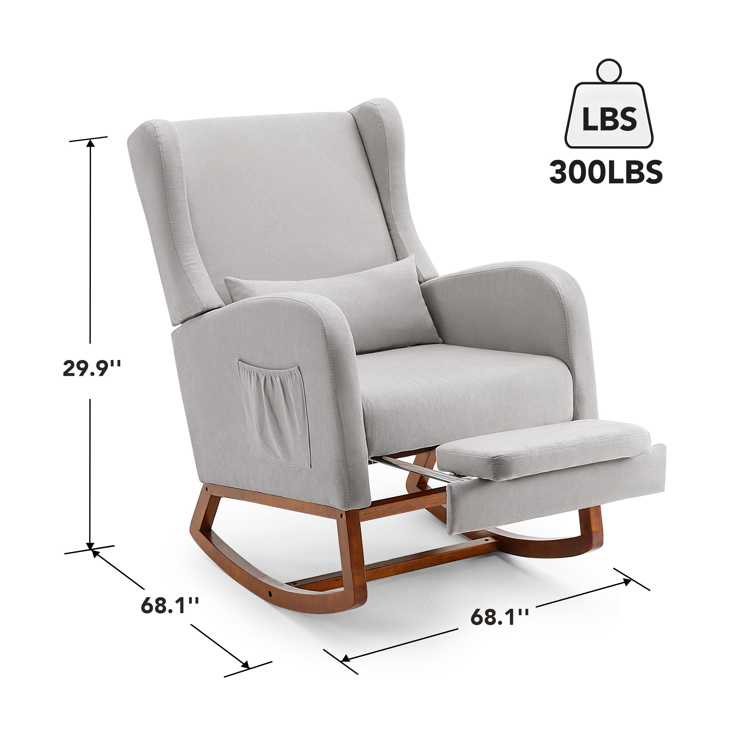 Nursery Glider Rocking Chair with Retractable Footrest