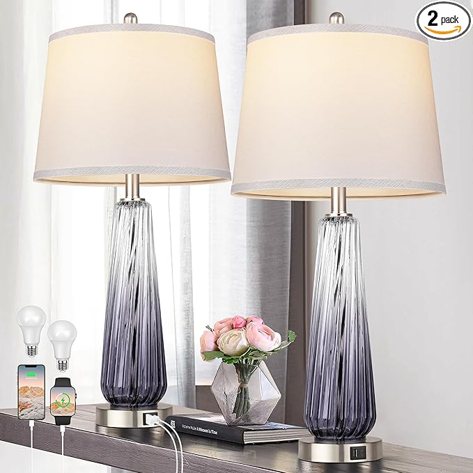 Lamps Set of 2, Modern Bedside Lamps for Bedrooms with USB A+C