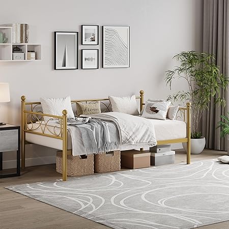 Daybed with Trundle Bed, Twin Size Day Bed with Floral Headboard