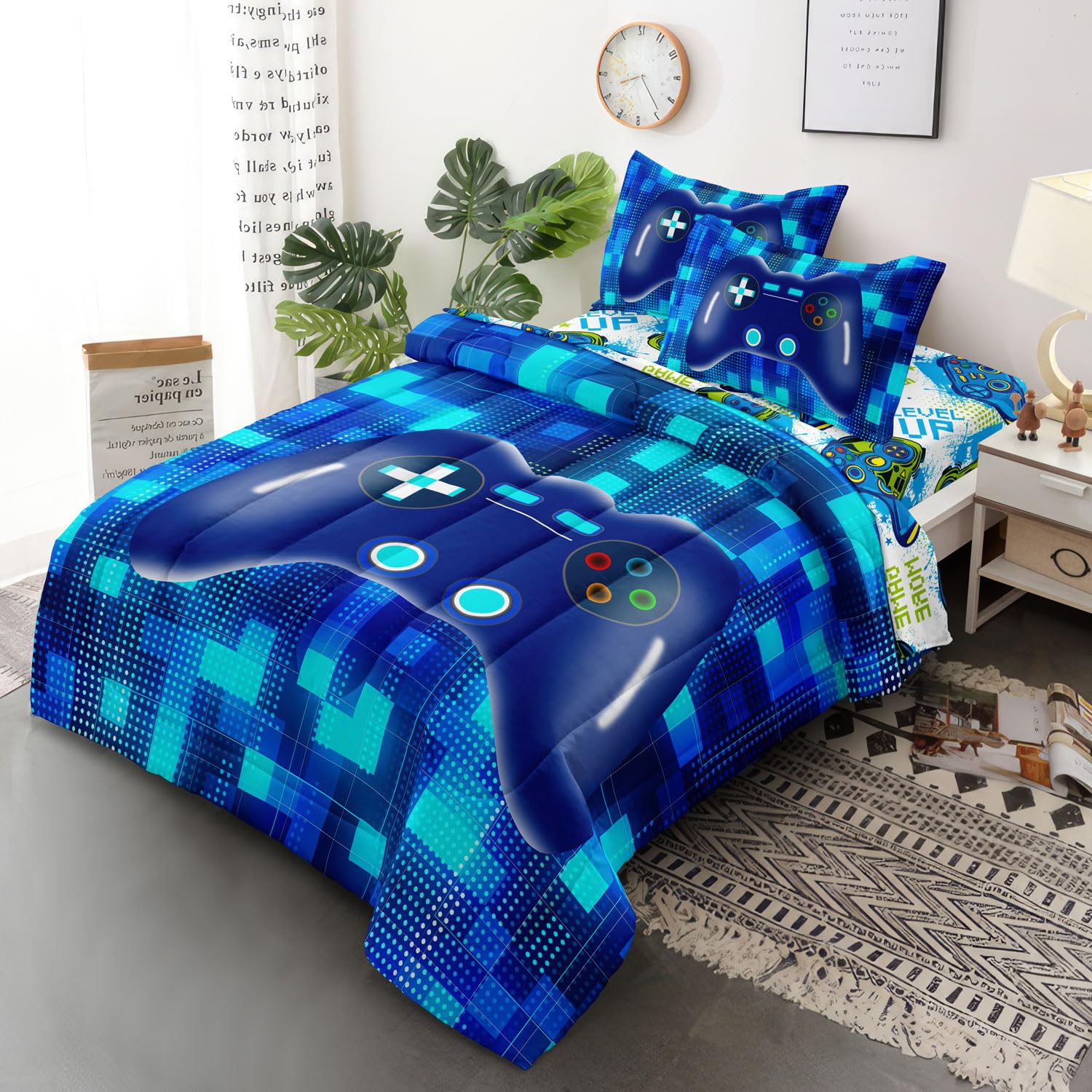 Twin Size Bed in A Bag 5 Pieces Gaming Bedding Set for Boys