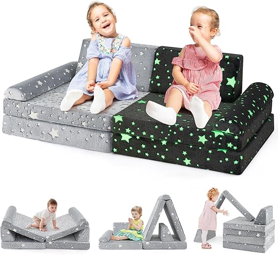 16PCS Kids Couch, Modular Kids Play Couch for Toddlers, 1000+DIY Convertible Kid Sofa