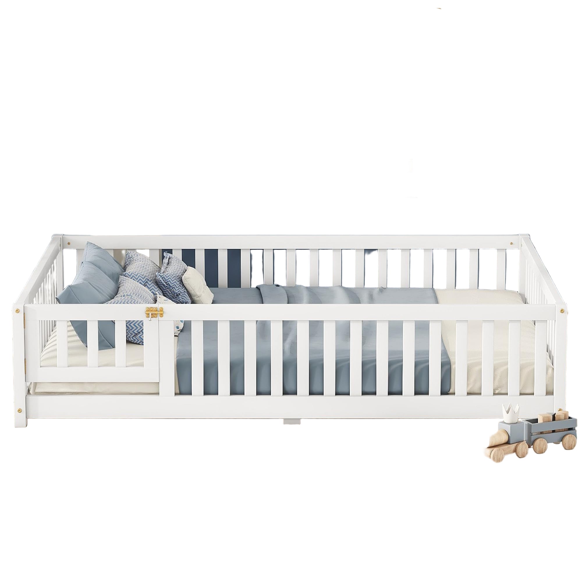 Full Size Montessori Floor Bed with Slats and Center Support Bar