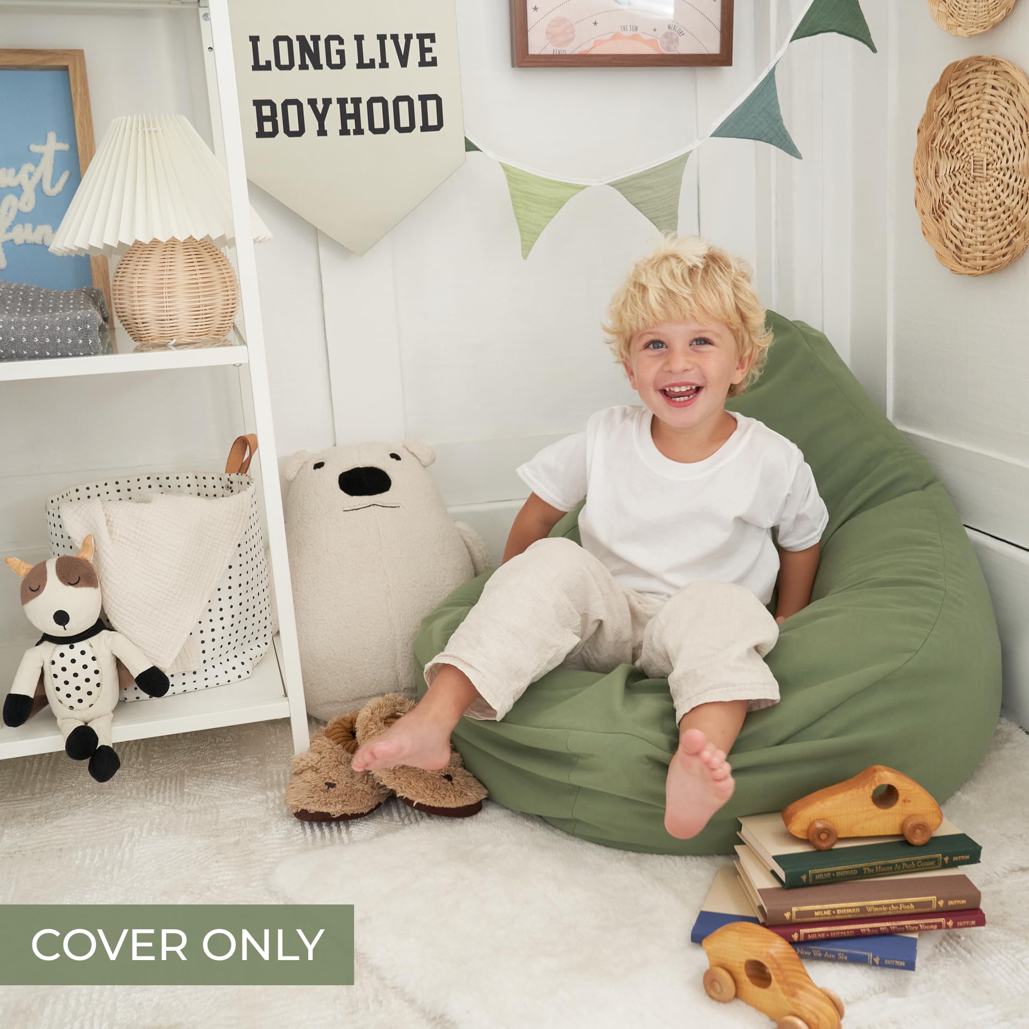 Kids Bean Bag Chair Cover with Storage - Sage Green