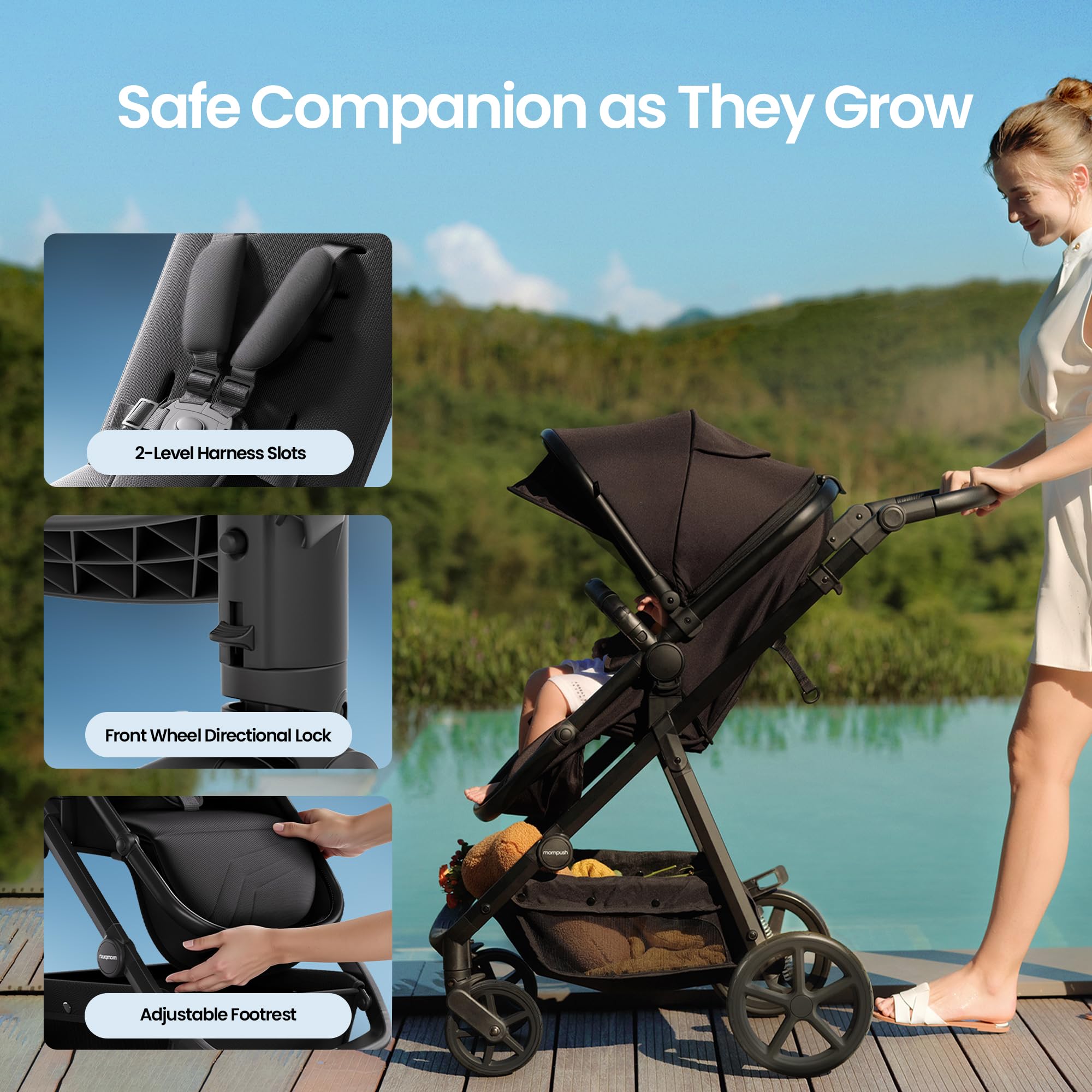2-in-1 Convertible Baby Stroller with Bassinet