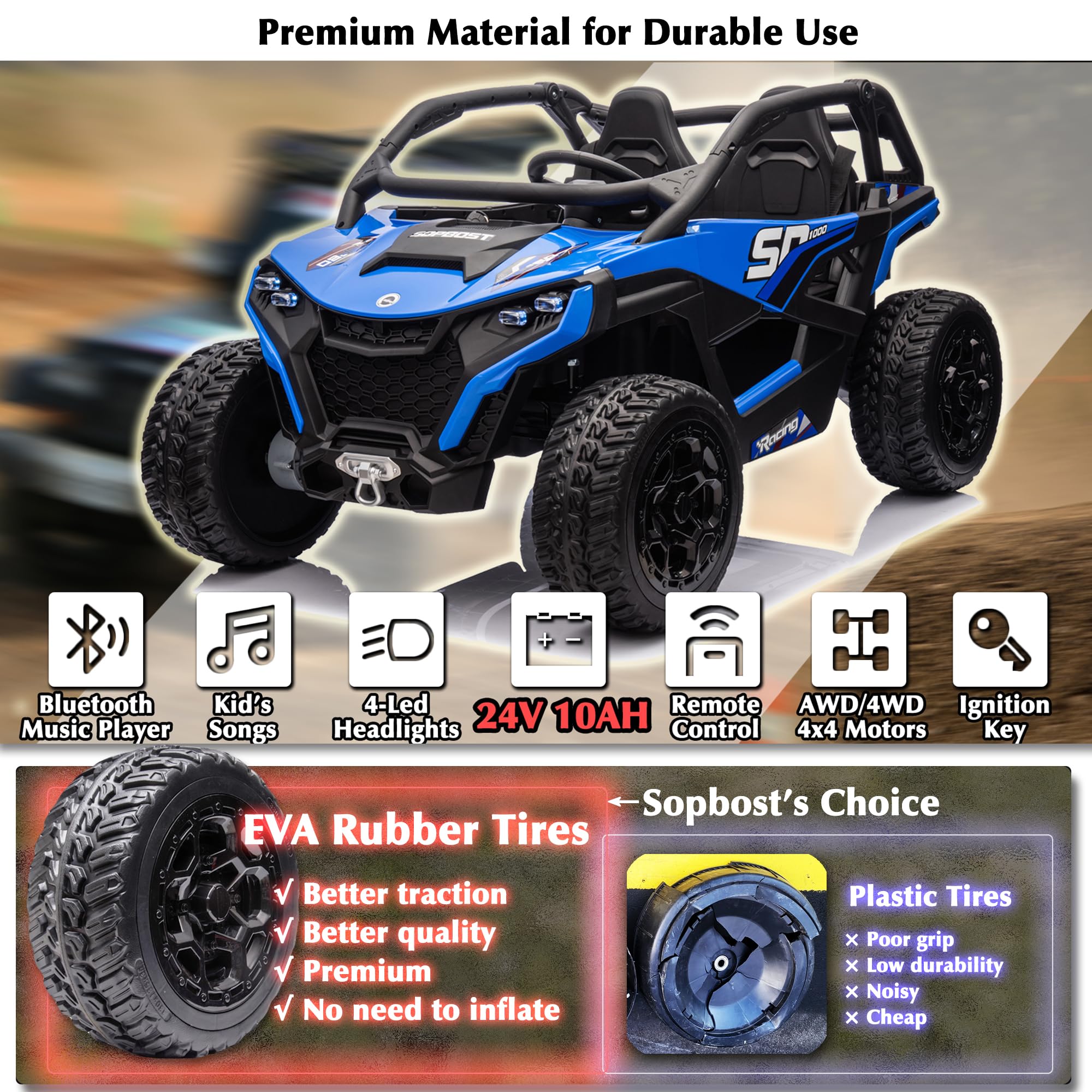 24V Kids Electric UTV Ride-On Car 2 Seater with Remote Control