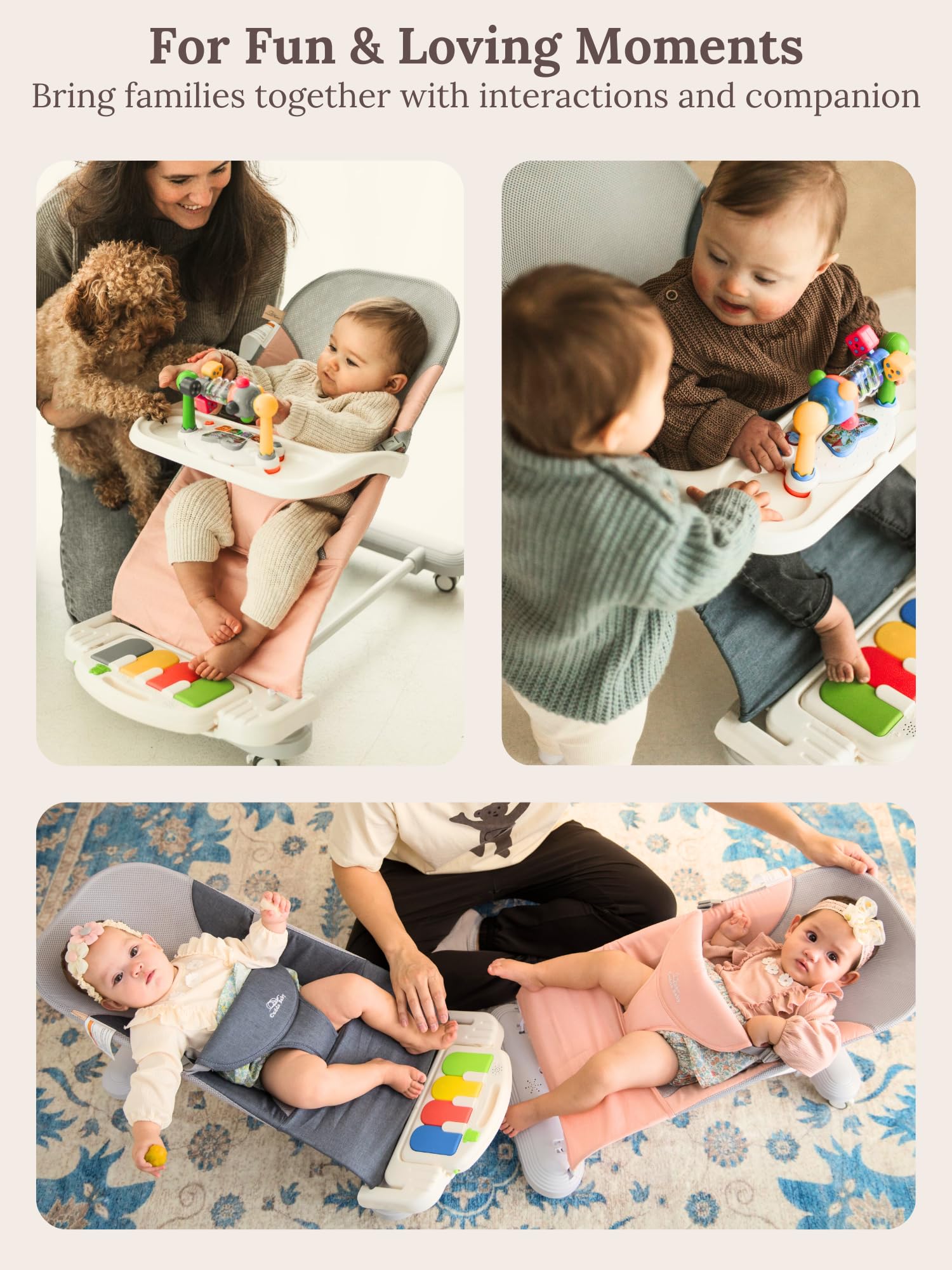 4-in-1 Baby Bouncer with Wheels and Piano Tray