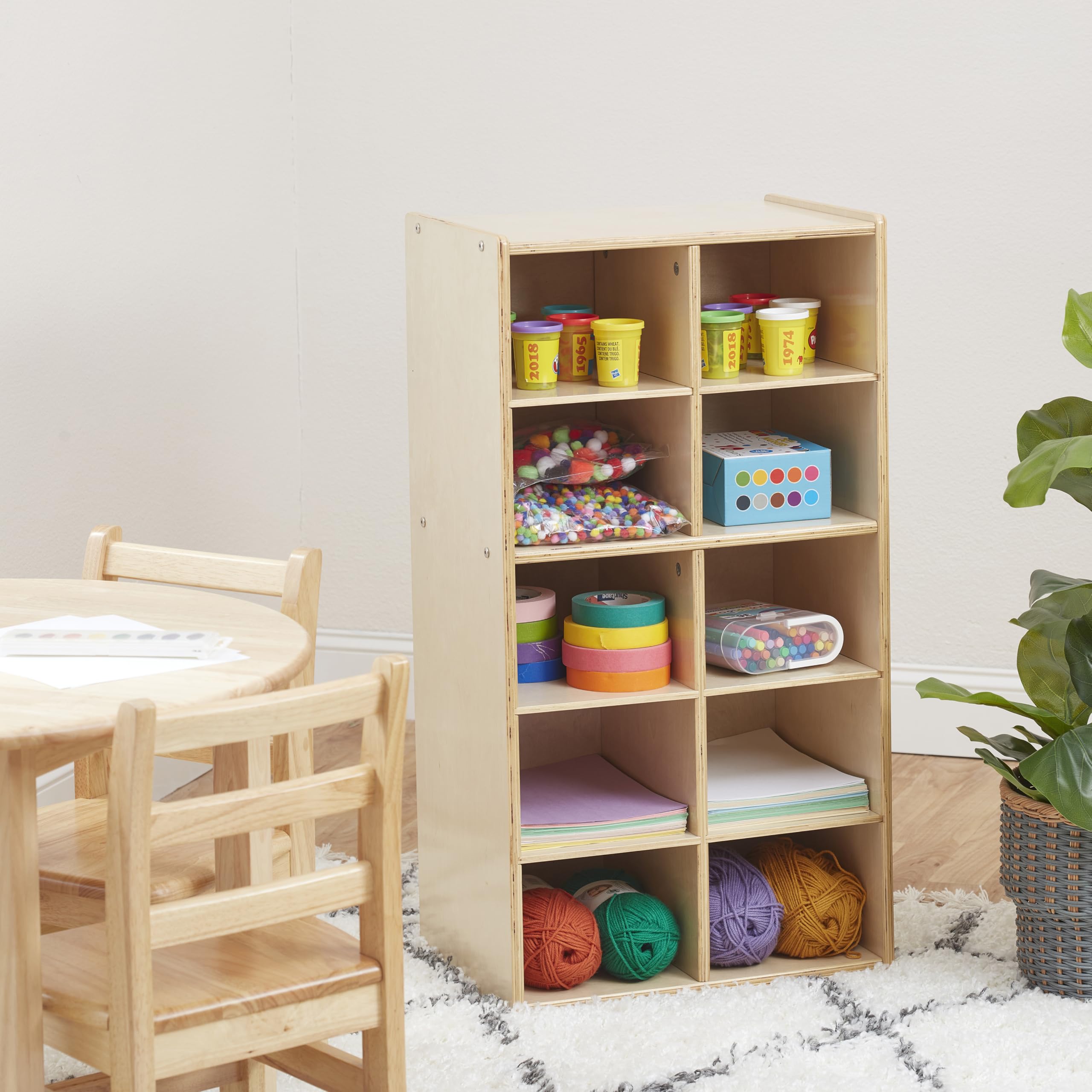 Streamline 10 Cubby Tray Storage Cabinet, 5x2, Classroom Furniture, Natural