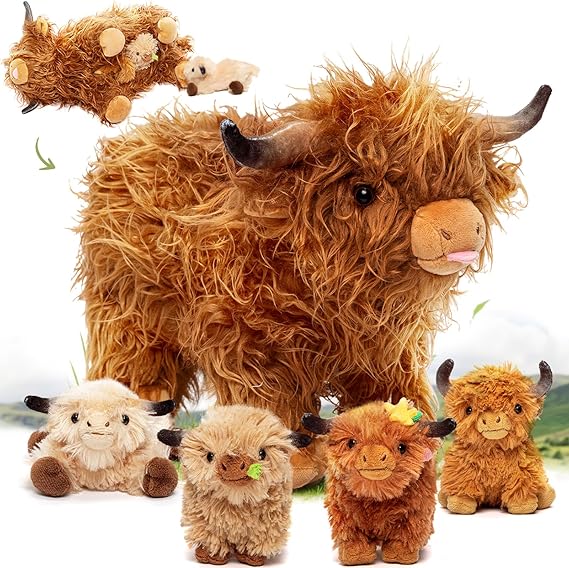 Highland Cow Stuffed Animal – 14.5" Large Realistic Fluffy Cow Plush Toy