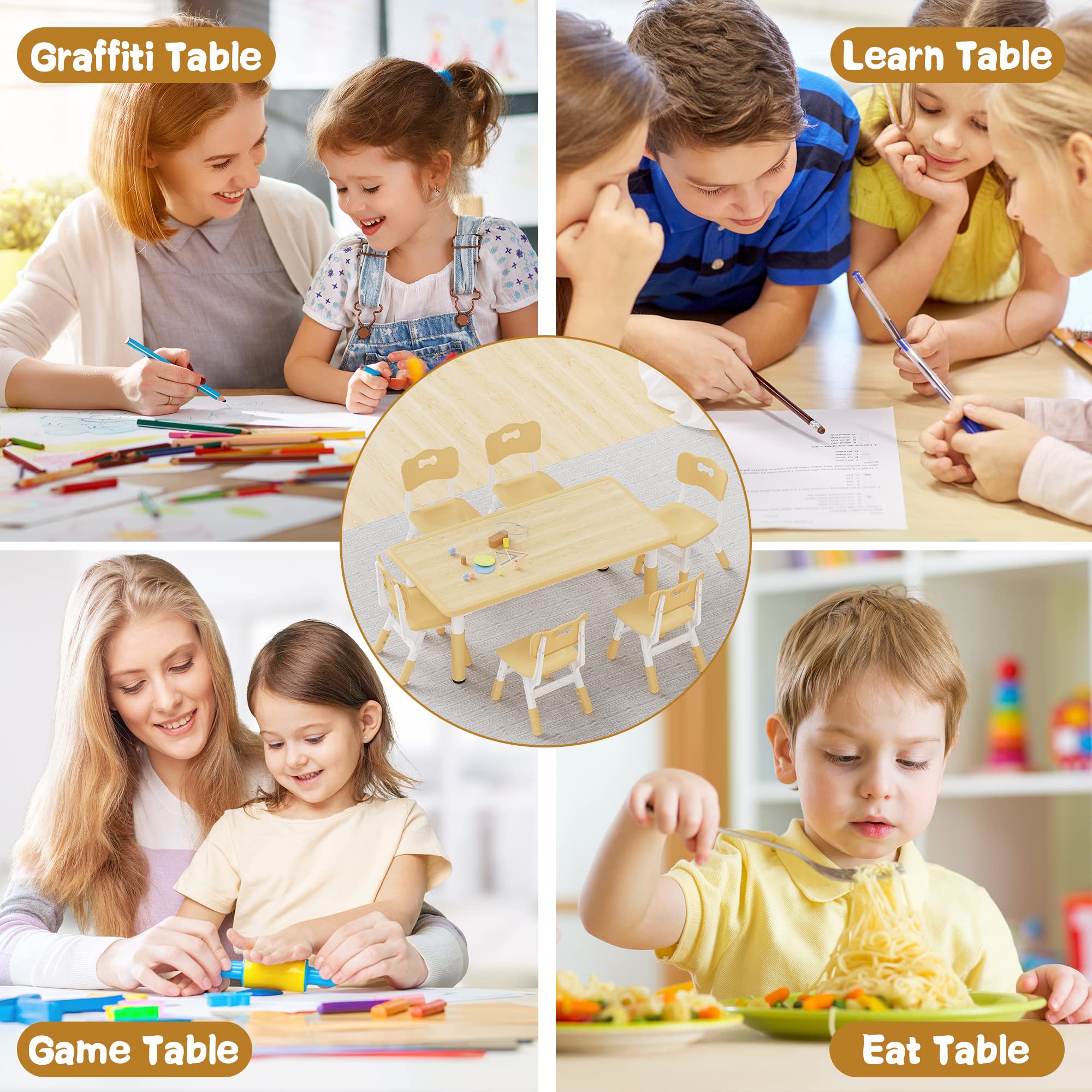 Height Adjustable Kids Table and 6 Chairs Set