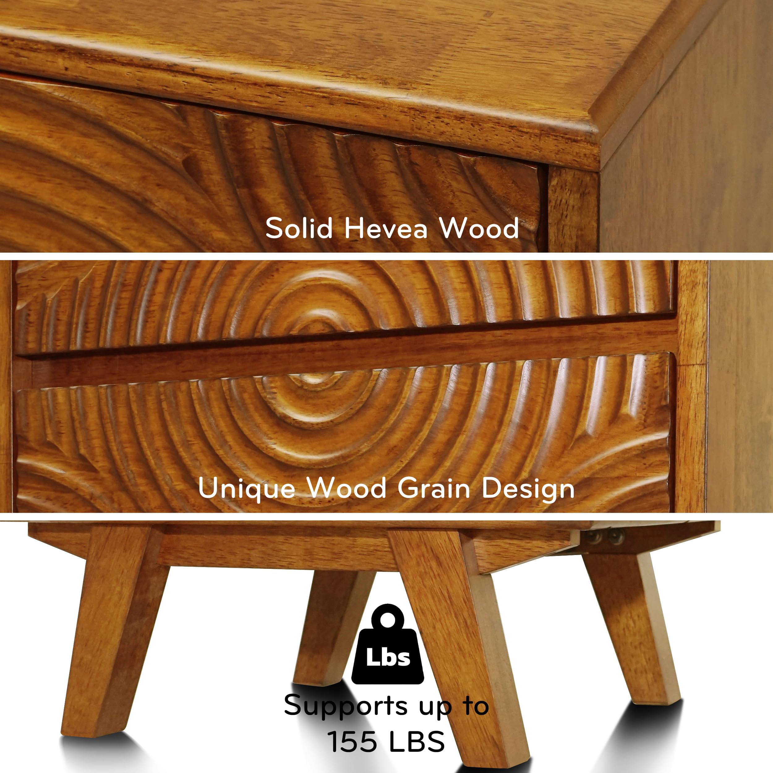 Solid Wood 2-Drawer Nightstand with Carved Front