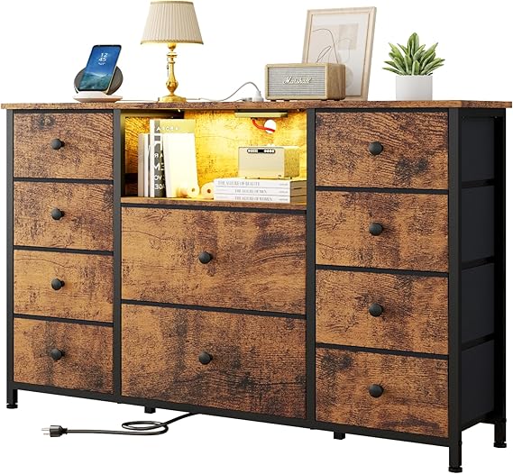 Dresser with Charging Station and LED Lights, Pink Dressers