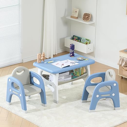 Kids Table and Chairs, Toddler Table and Chair Set with Storage Space