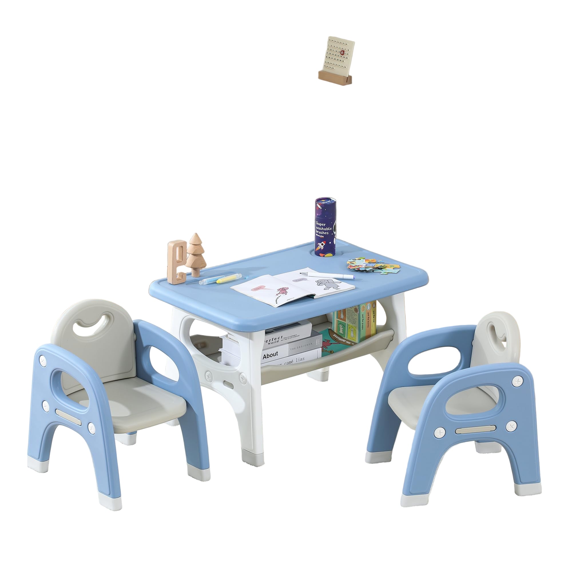 Kids Table and Chairs, Toddler Table and Chair Set with Storage Space