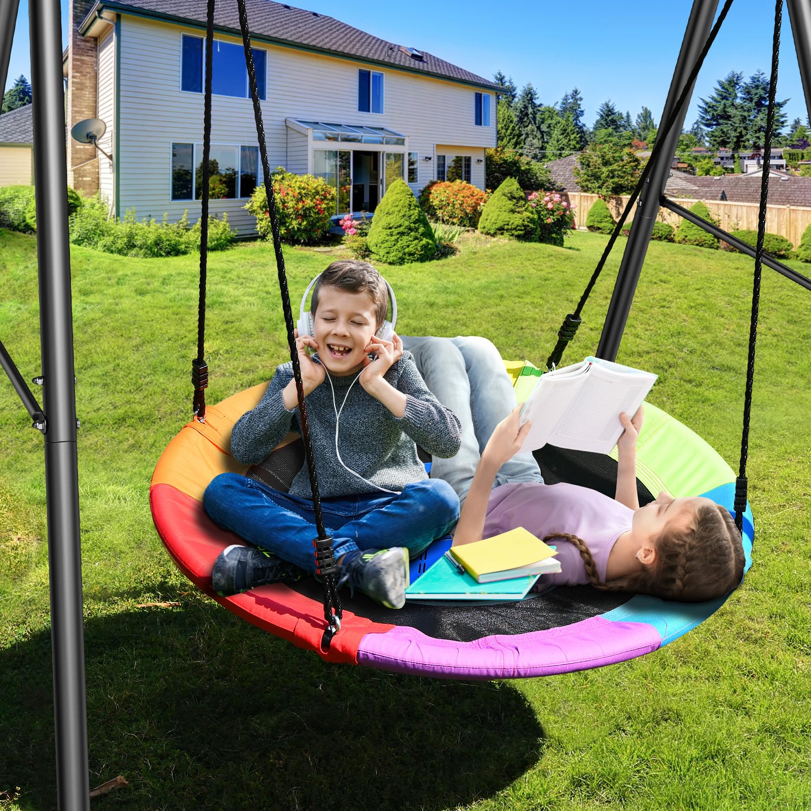 440lbs Swing Set with 40 Inch Saucer Tree Swing and Heavy Duty A-Frame