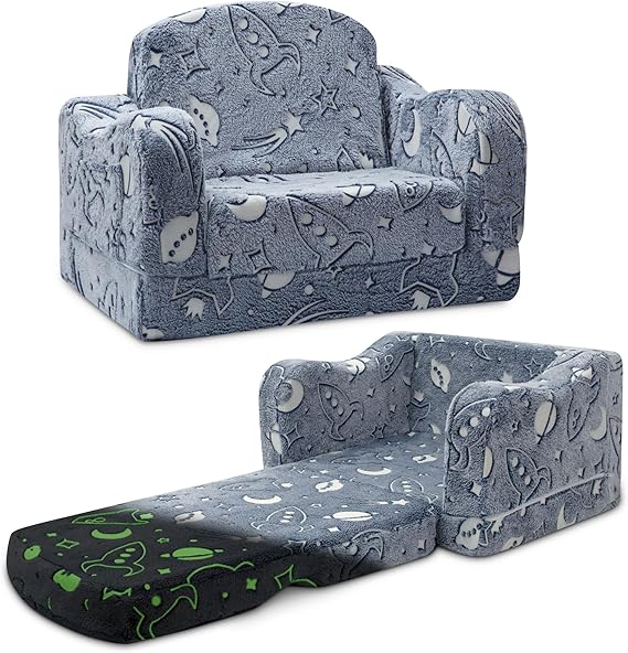 Thick Comfy Toddler Chair and Couch for Kids,2-in-1 Soft Plush Fold Out Sofa for Children