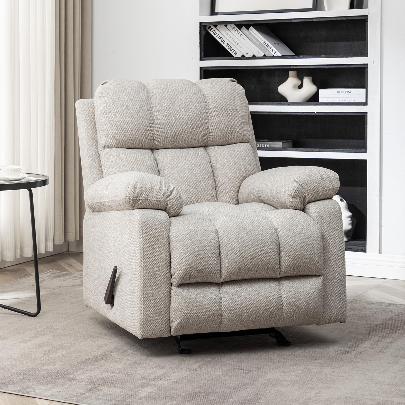 EcoSummer Upholstered Nursery Rocking Chair，Indoor Comfortable Glider Chair，Pocket High Back Teddy Boucle Rocker Chair with Side， for Baby Nursery,Living Room,Bedroom，Office