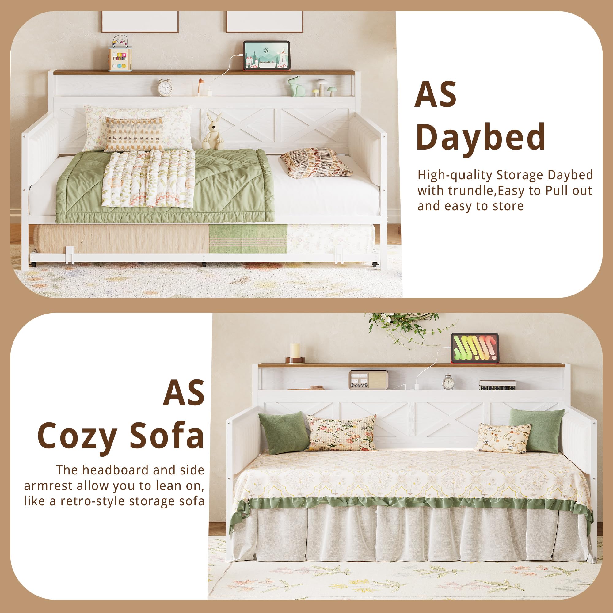 Twin Daybed with Trundle and Charging Station
