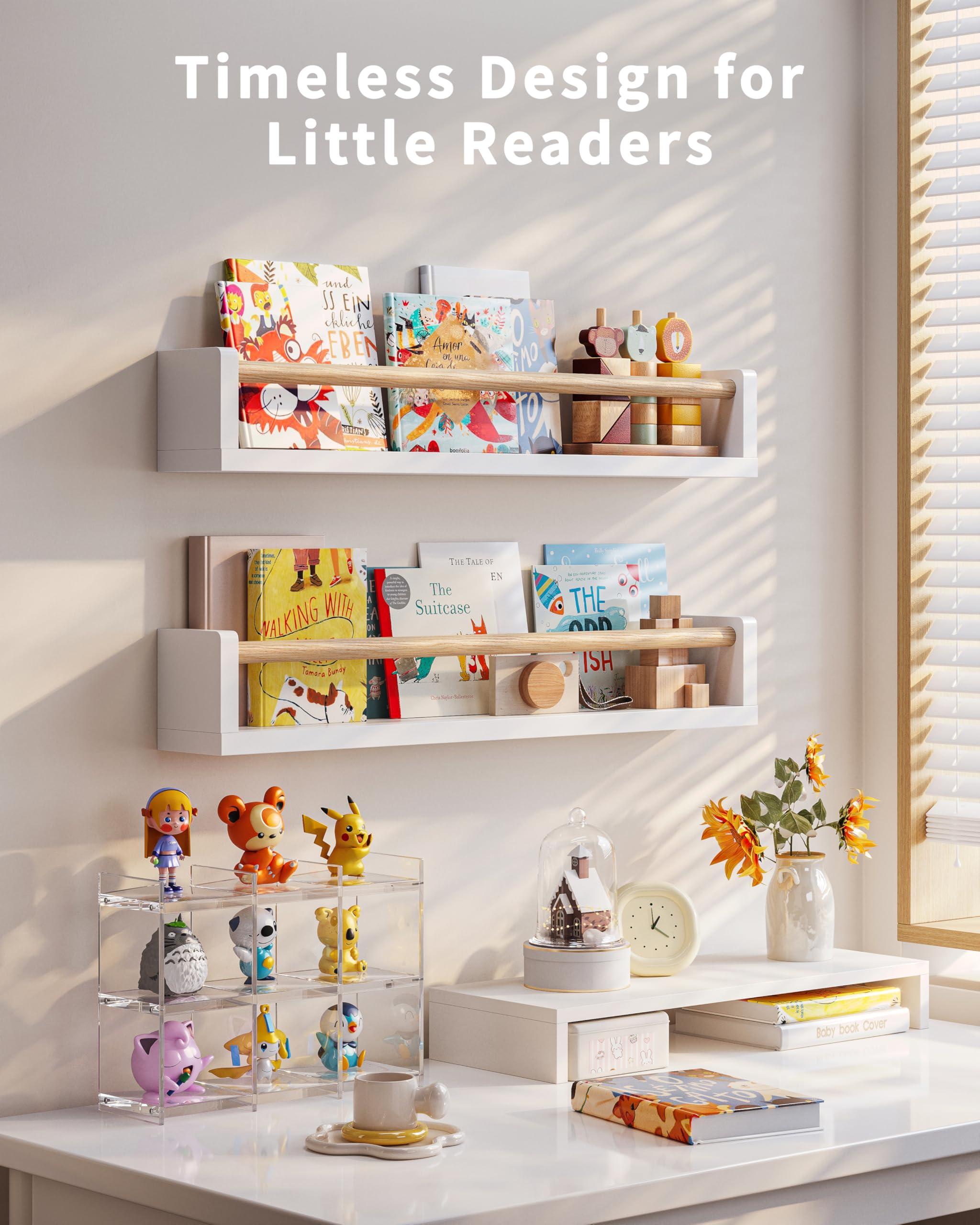 Wall-Mounted Nursery Bookshelves 4-Pack White Wood 23 Inches