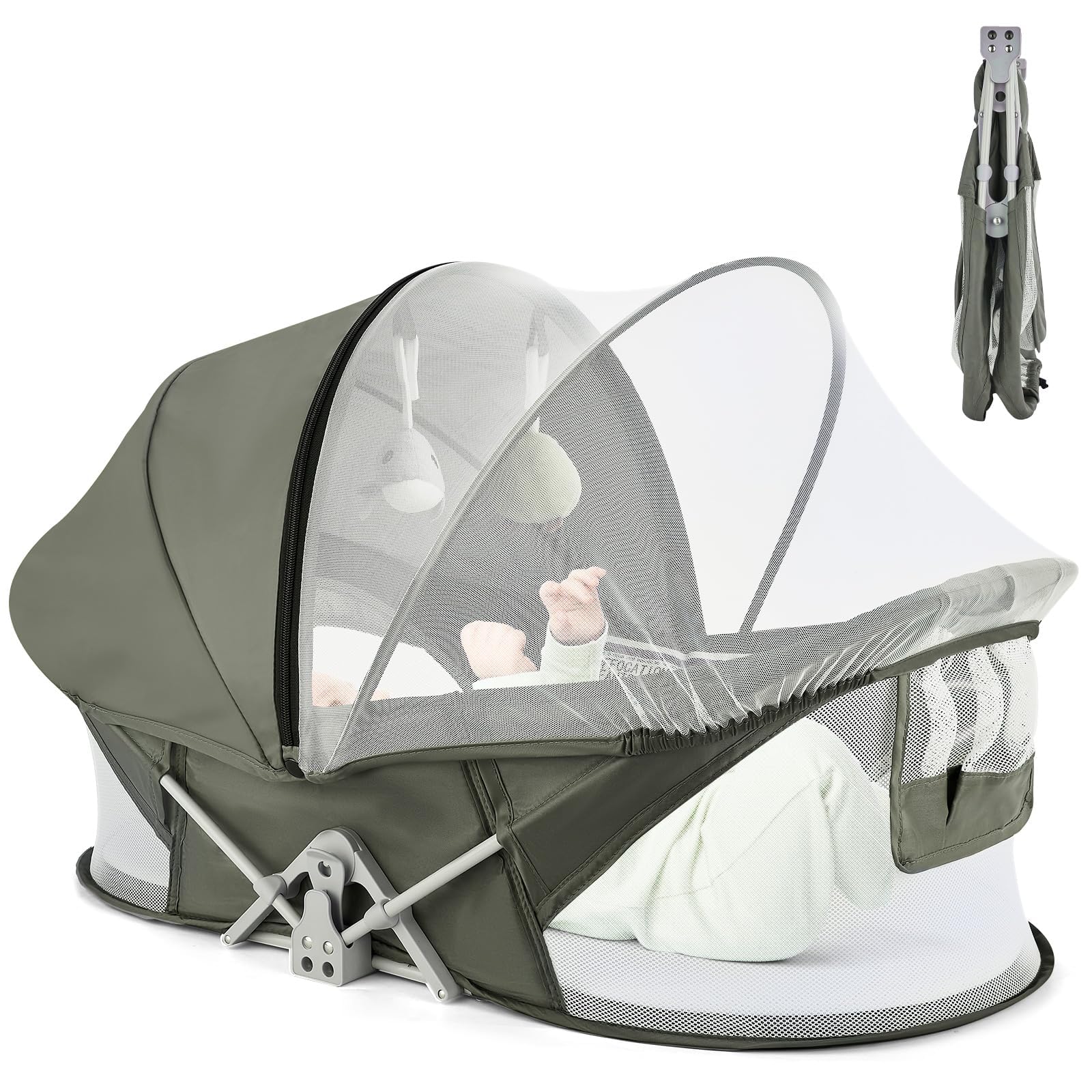 Portable Baby Bassinet with Mosquito Net and Sunshade