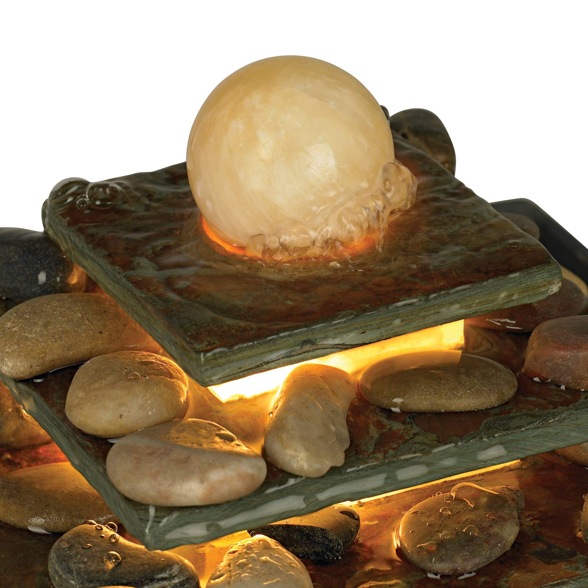 Pyramid Slate Stone Tabletop Fountain with LED Light