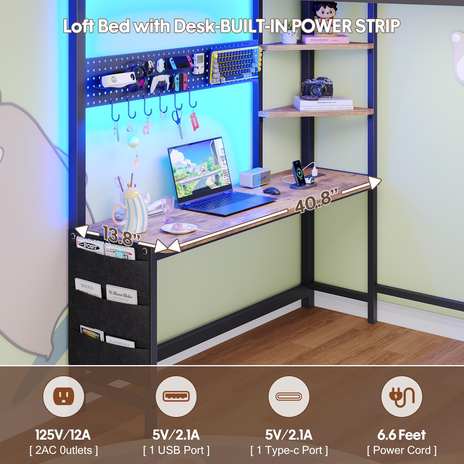 Twin Loft Bed with Desk and Storage