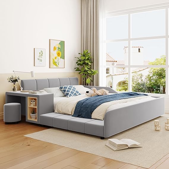 Full Size Velvet Bed Frames Upholstered Grounded Bed