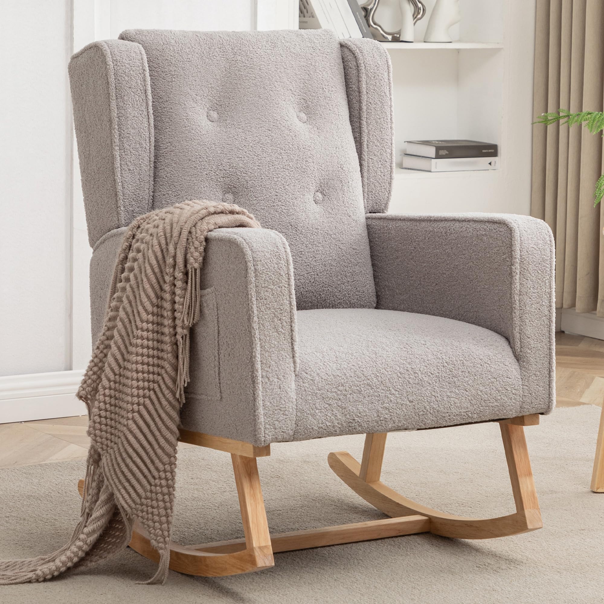 Chair,Rocking Chairs with Side Pocket for Nursery, Upholstered High