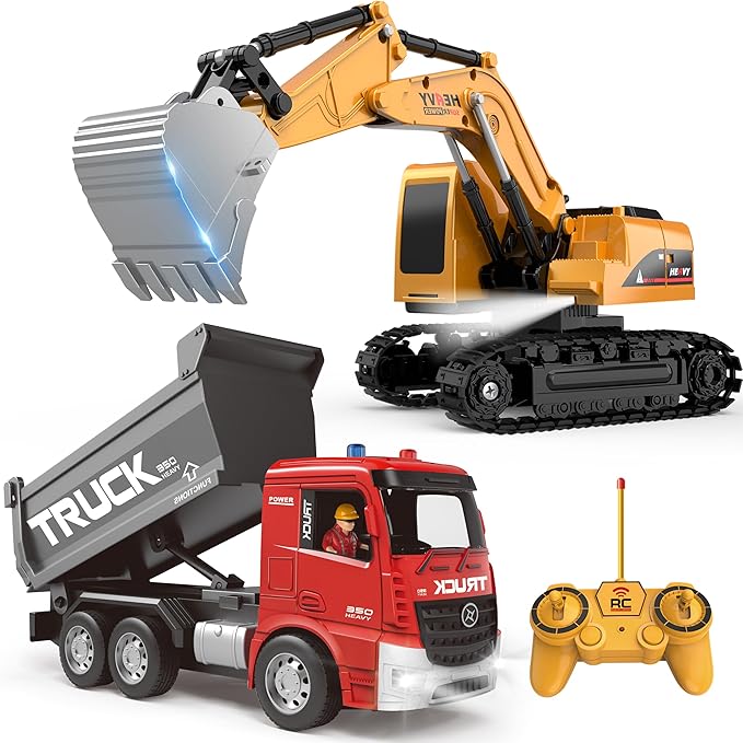Remote Control Excavator and Dump Truck Toy Set - RC Construction Vehicles Toy