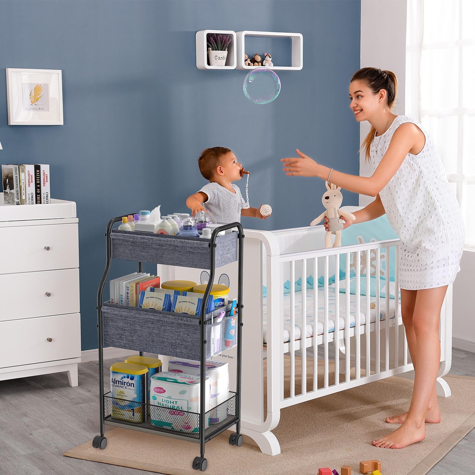 3-Tier Baby Diaper Caddy Organizer and Storage Cart
