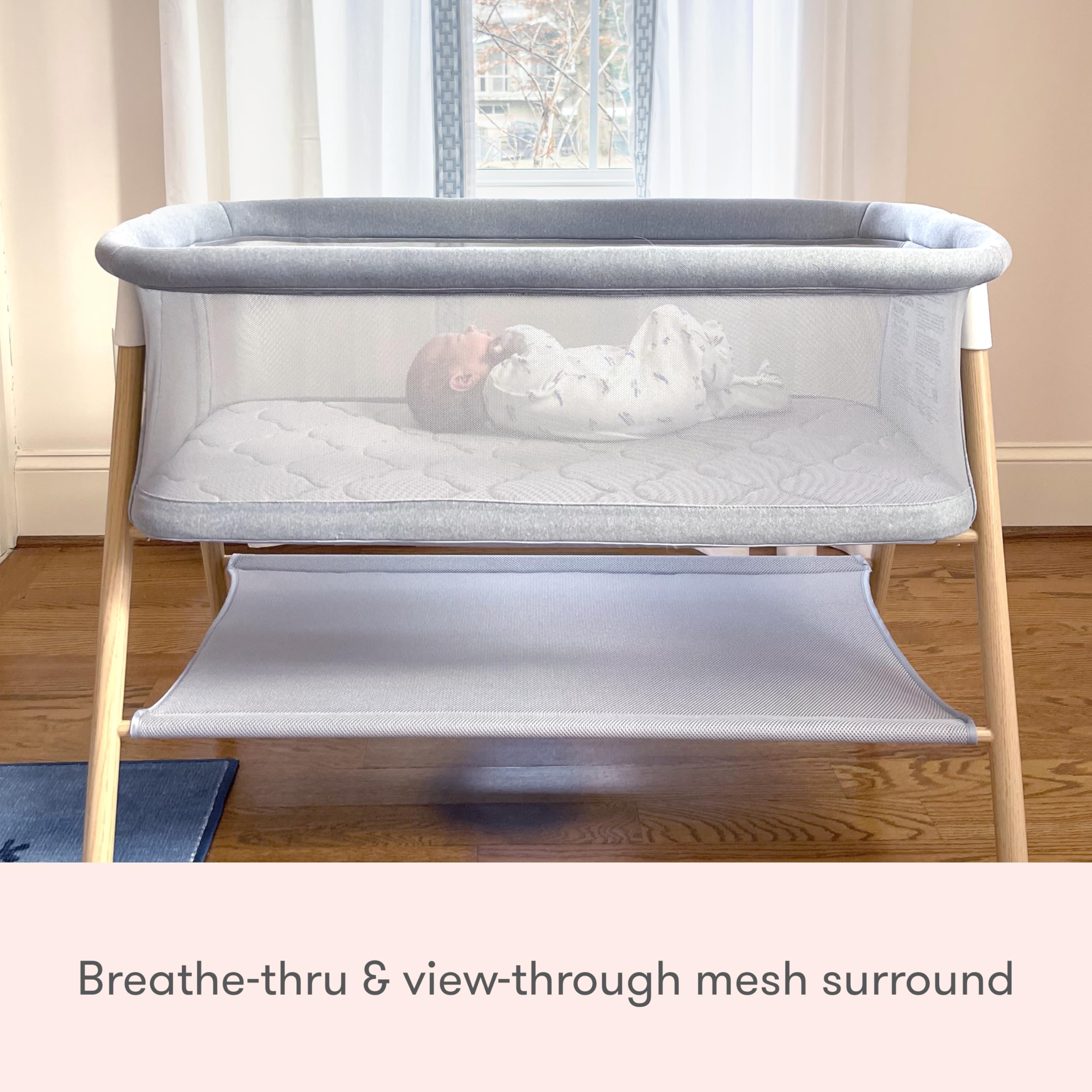 Breathable Bassinet with Mesh Walls and Storage