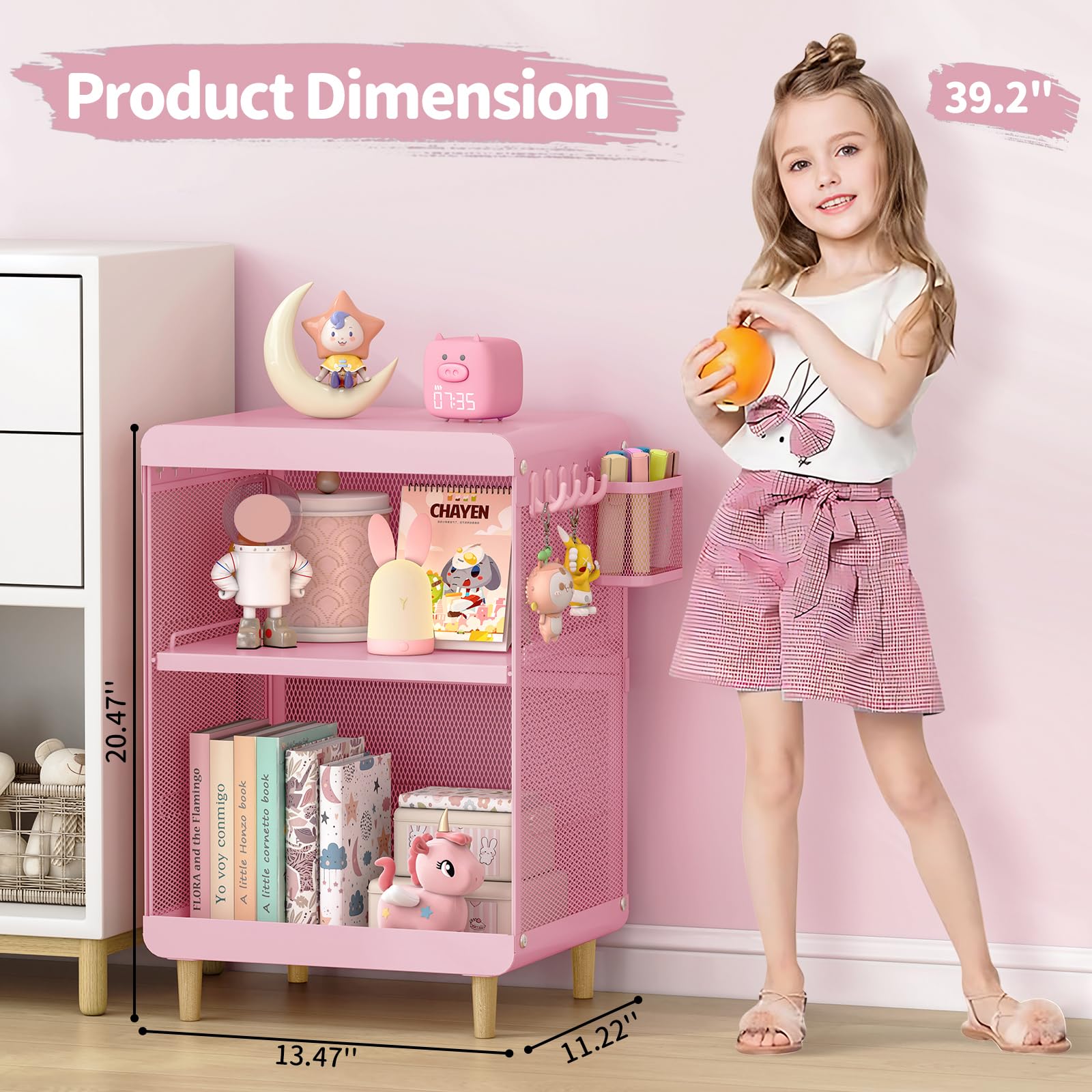 Kids Nightstand with Storage Shelves
