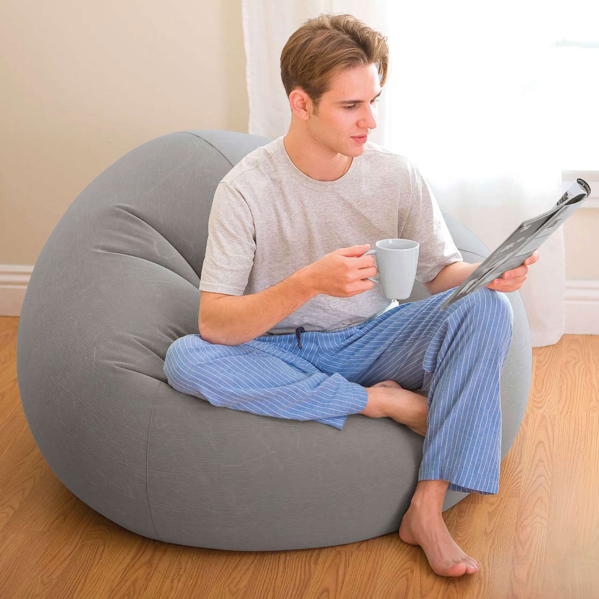 68579EP Beanless Bag Inflatable Lounge Chair: Corduroy Textured Flocking