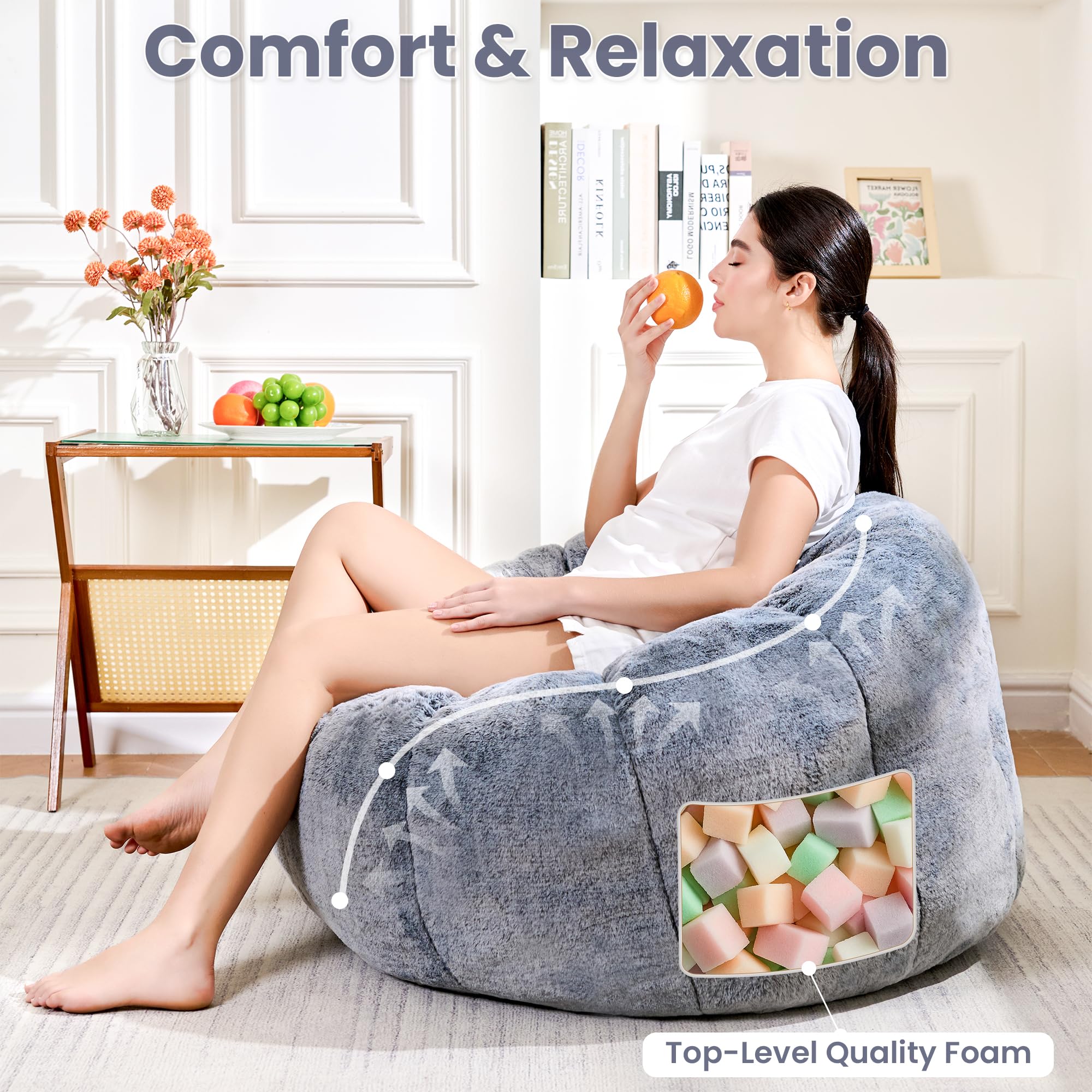 Faux Fur Bean Bag Chair with Petal Armrest