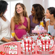 VorkiVecKi Strawberry Baby Shower Decorations - 96 Pcs Pink A Berry Sweet Baby Is on The Way Plates Napkins Supplies for Girls Gender Reveal Party Disposable Shortcake Tableware Sets Serves 24 Guests