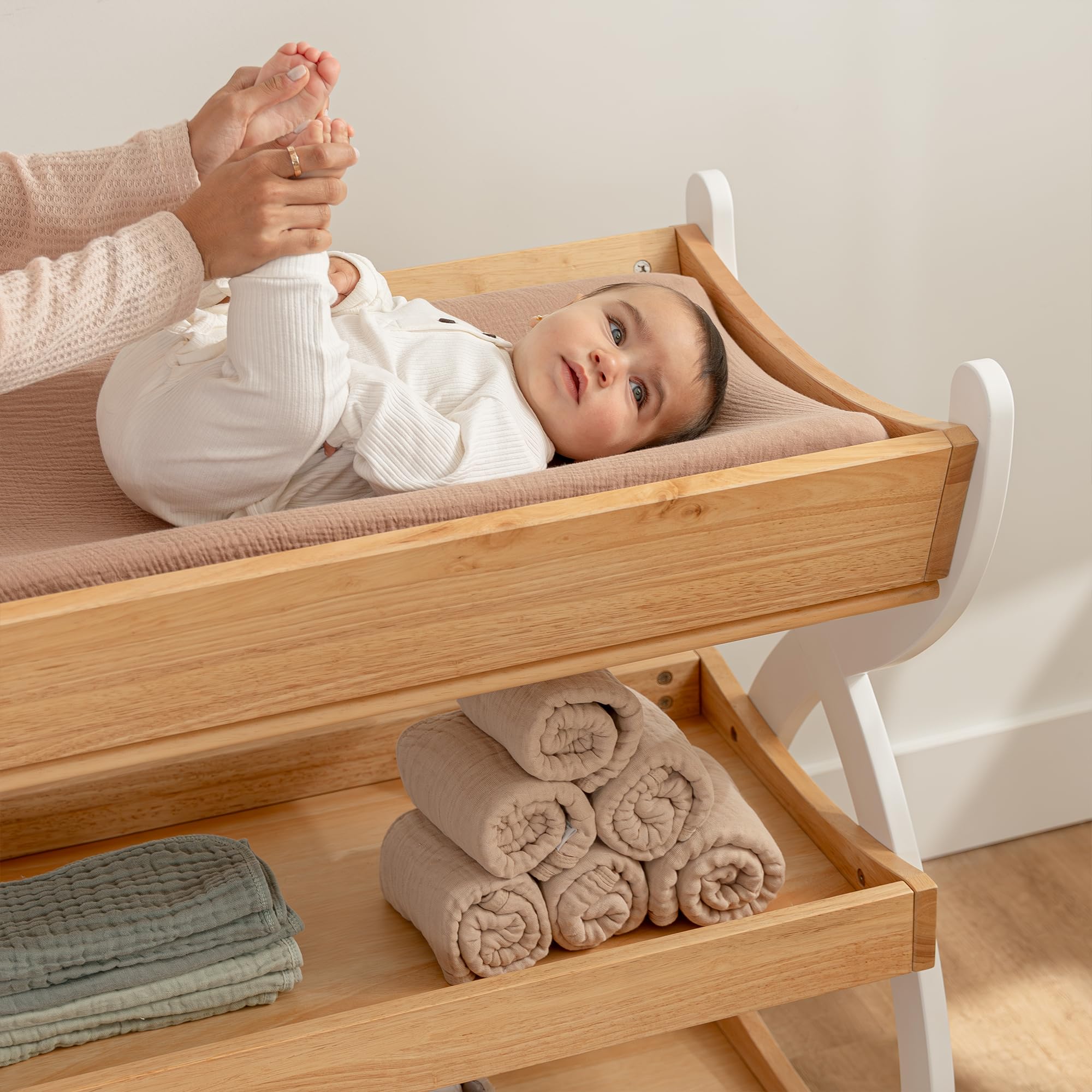 Wooden Baby Changing Table with Storage Shelves