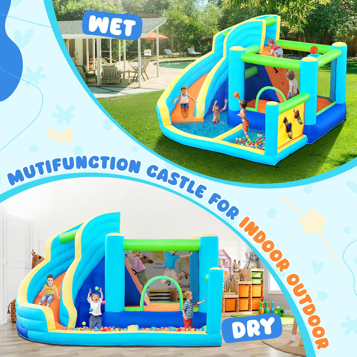 Large Inflatable Bounce House with Water Slide and Climbing Wall