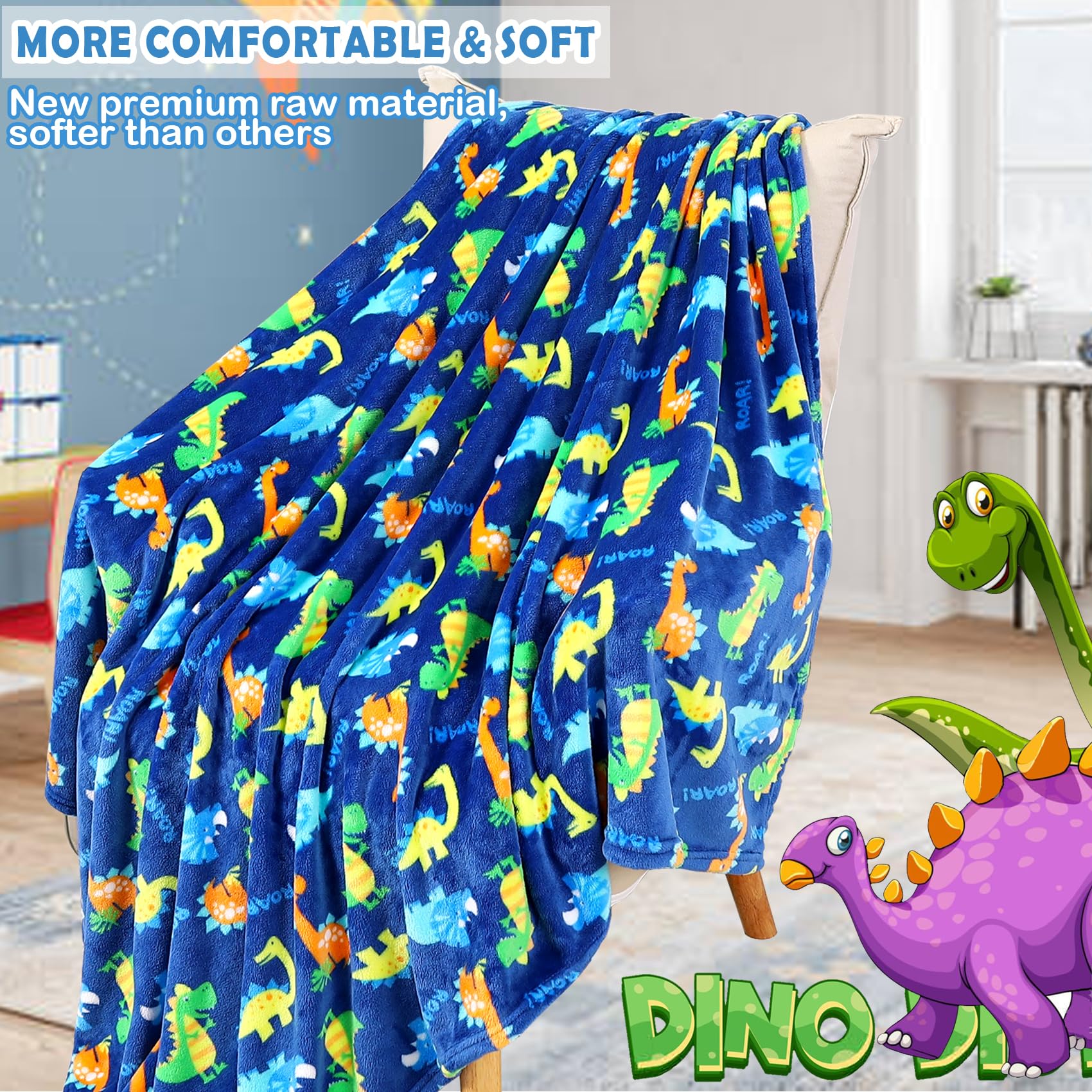 Dinosaur Fleece Throw Blanket for Kids 50x60 Inches