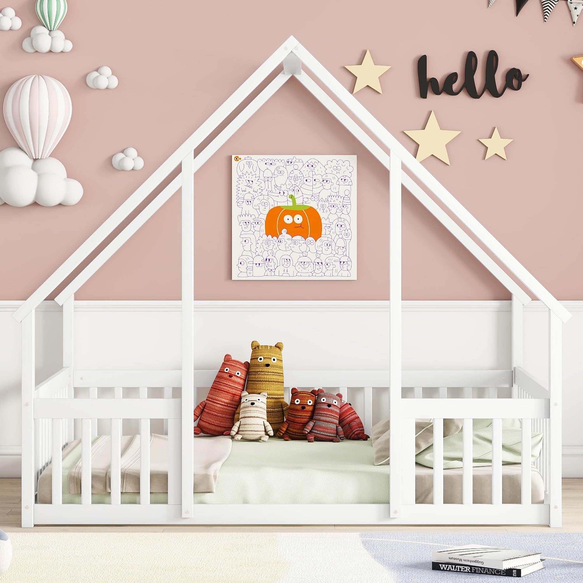 Full Size Montessori Floor Bed with Fence