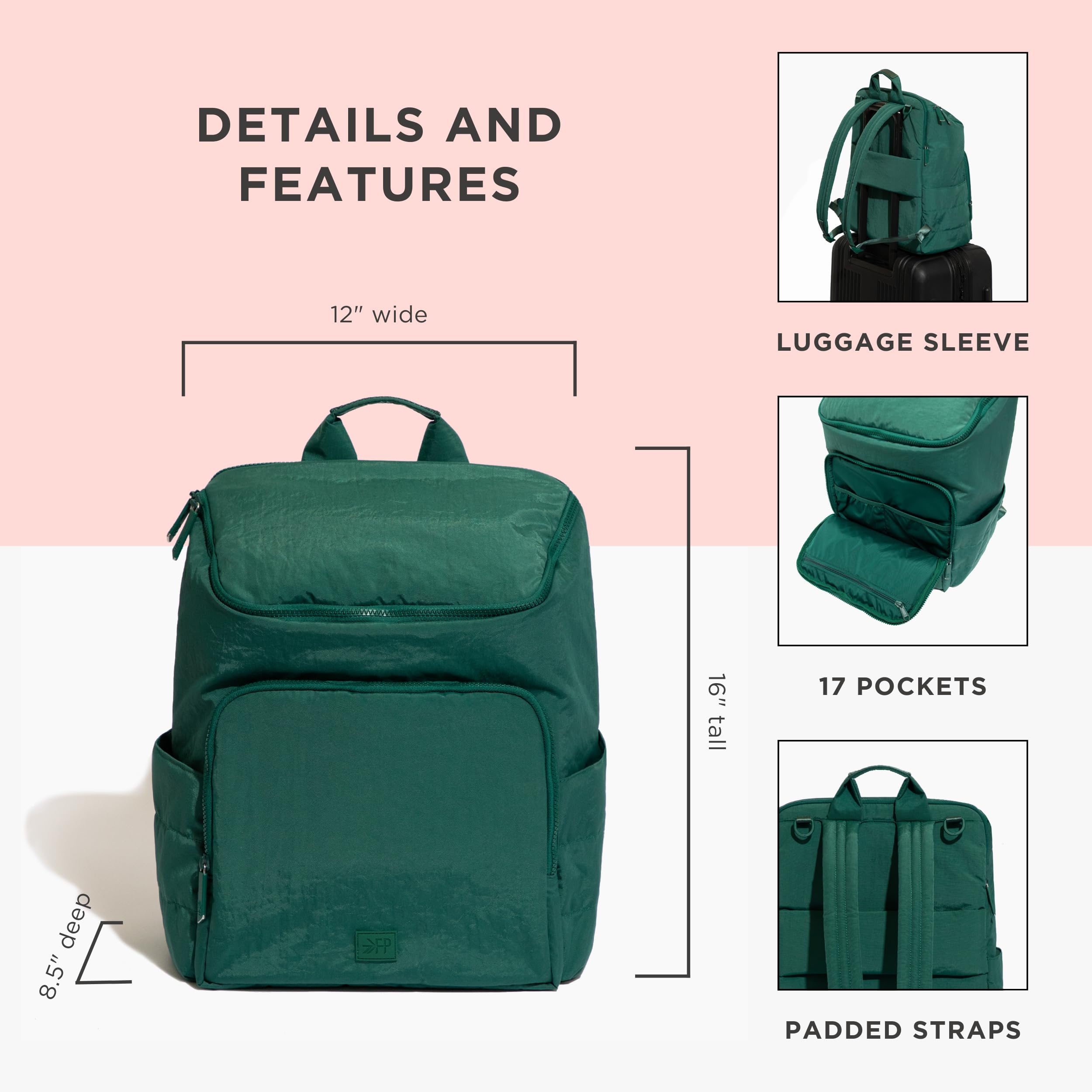 Zurich Diaper Bag Backpack, Crushed Nylon, Forest Green