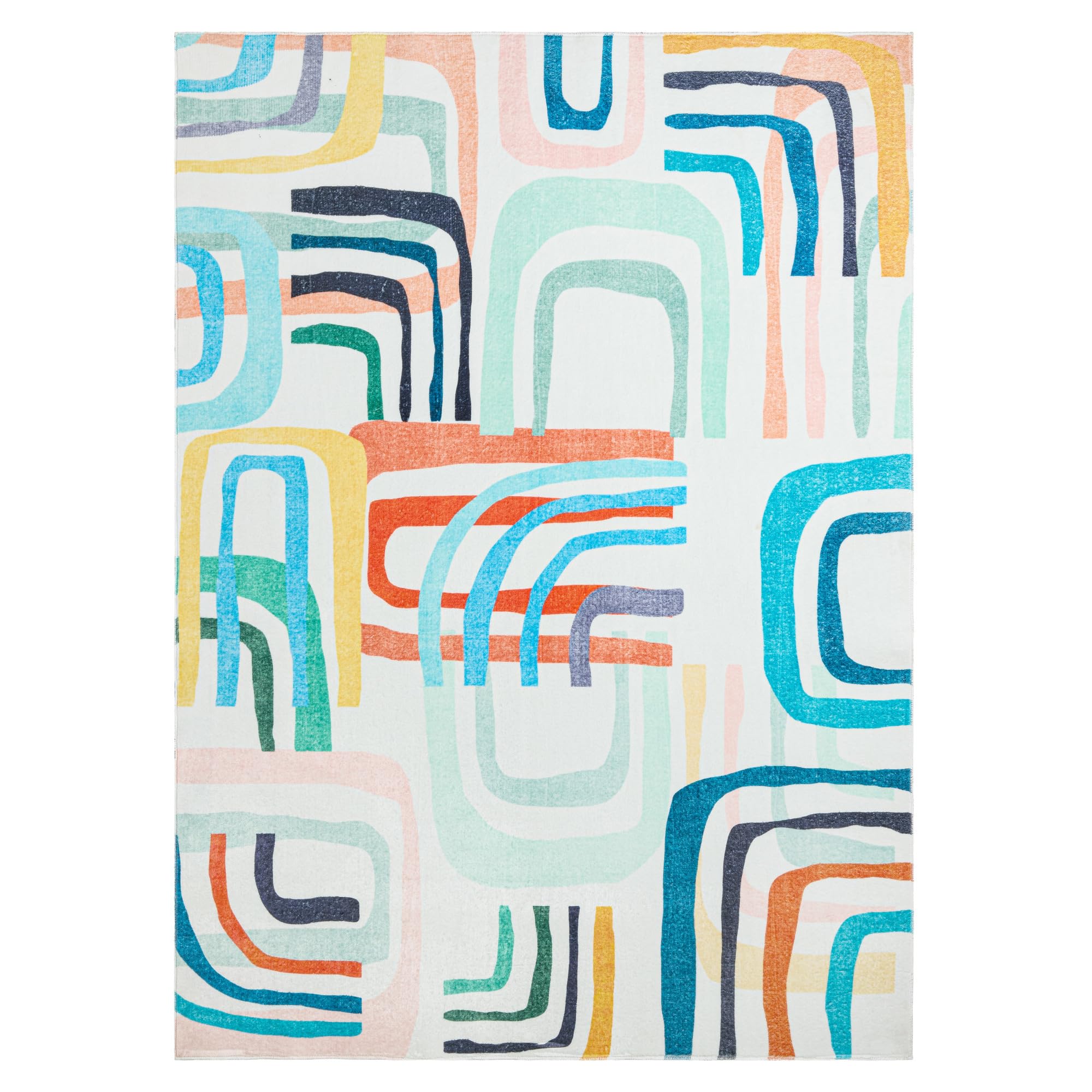 TOWN & COUNTRY PLAY Jovie Rainbow Party Kid's Washable Area Rug, Soft & Plush, Safe Non-Slip Backing, Bedroom Rug, Dorm Decor, Playroom & Classroom Rugs, Blue/Multi, 5'2"x7’2”