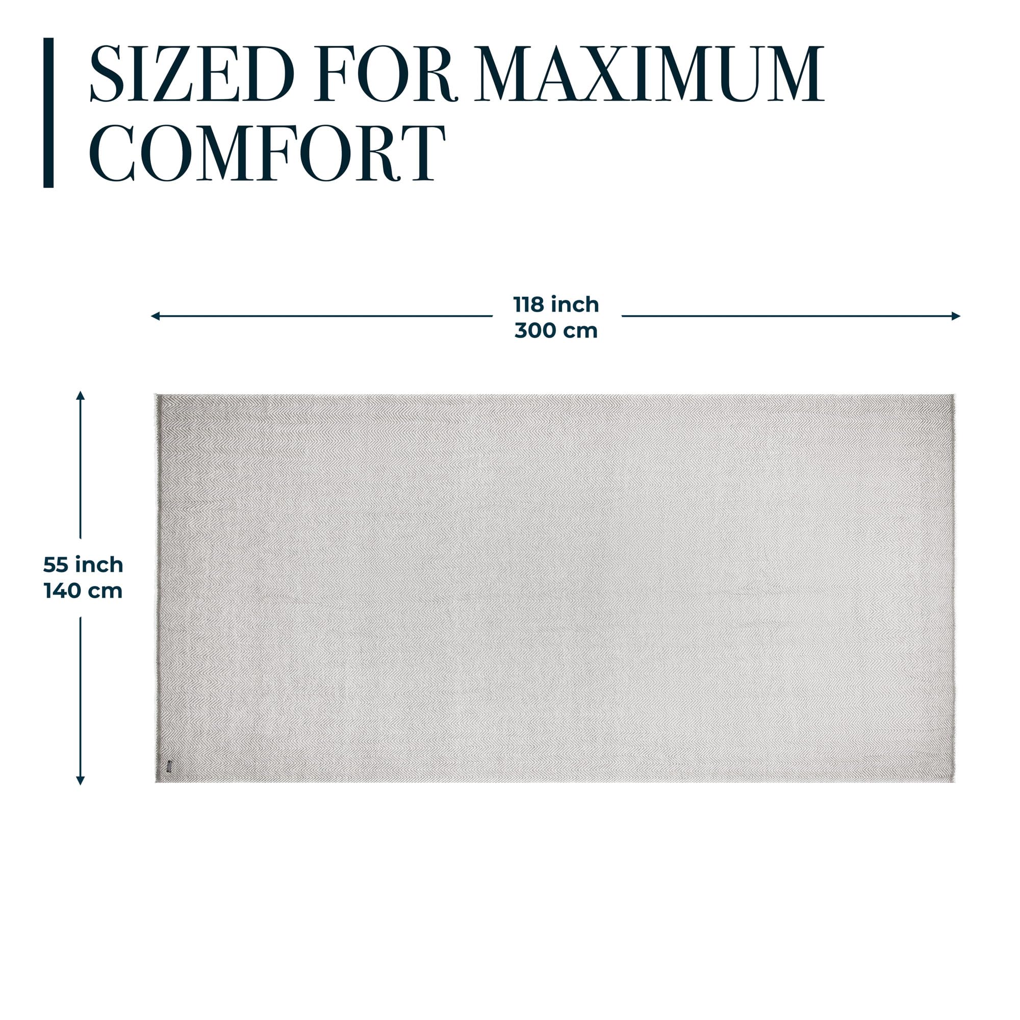 Cashmere Throw Blanket Oversized 118x55 Inch Grey with Fringe