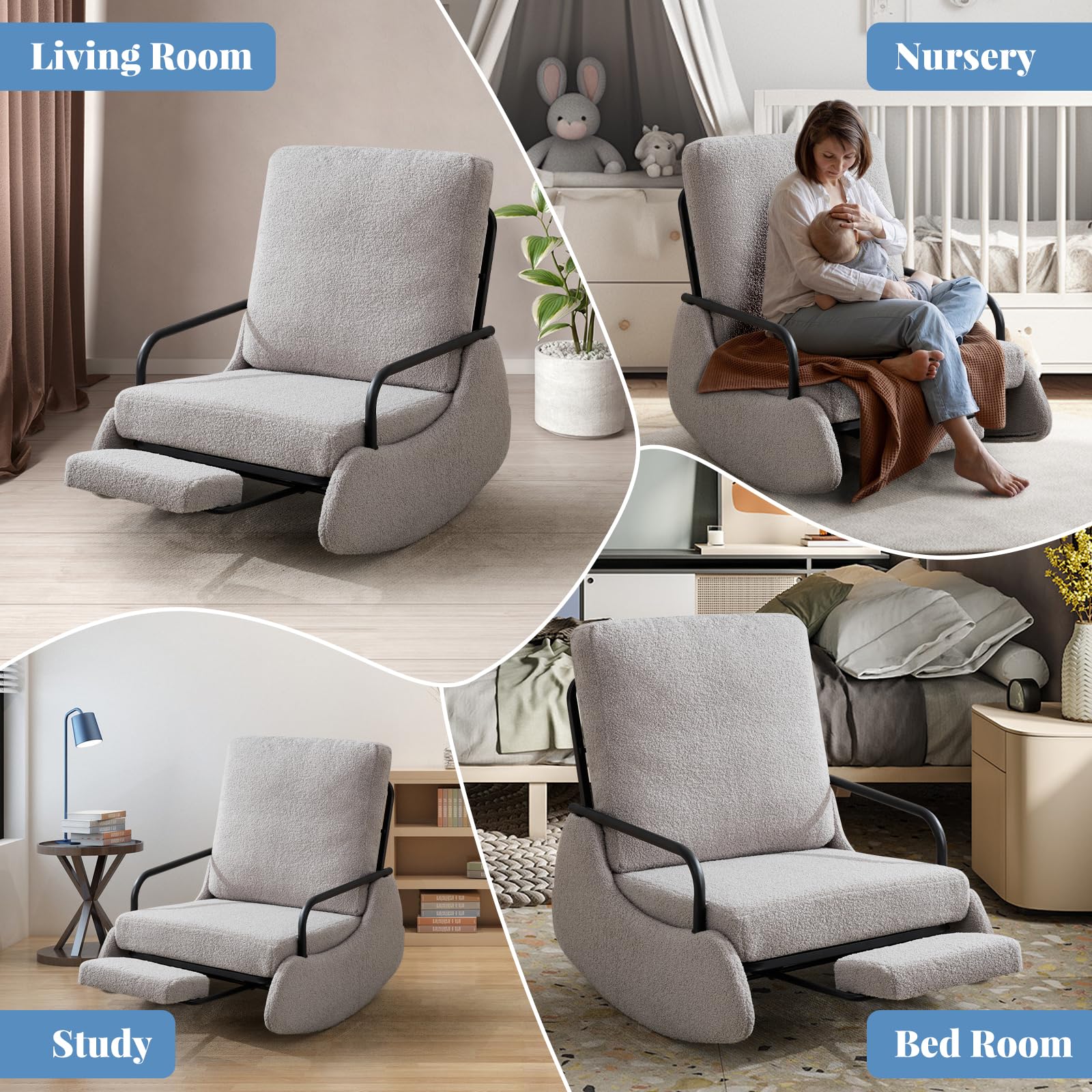 Teddy Upholstered Nursery Rocking Chair with High Backrest