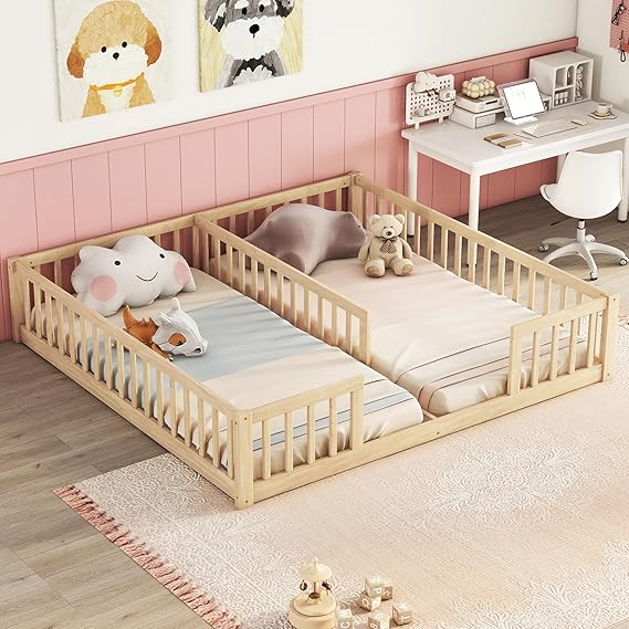 Double Floor Bed for Twins,Two Shared Beds,Twin Size Floor Bed for 2 Kids