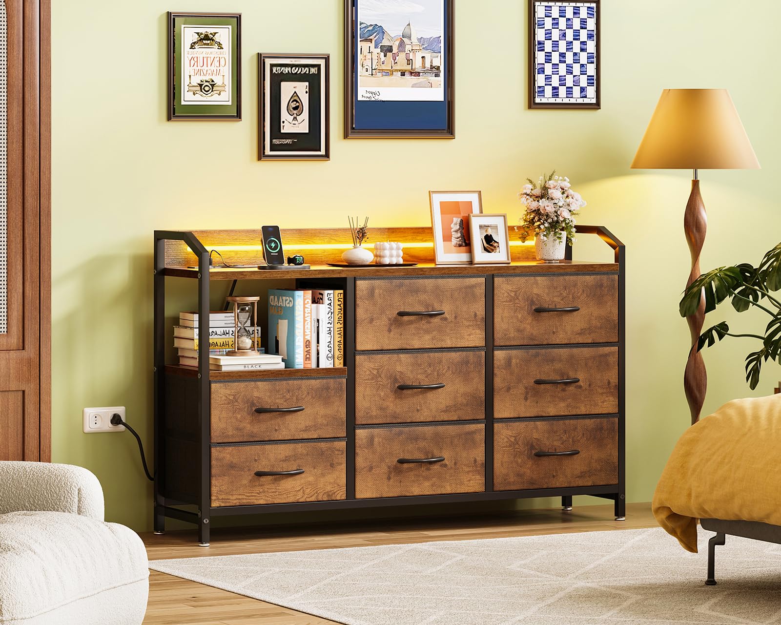 8-Drawer Dresser with LED Lighting & Power Outlets