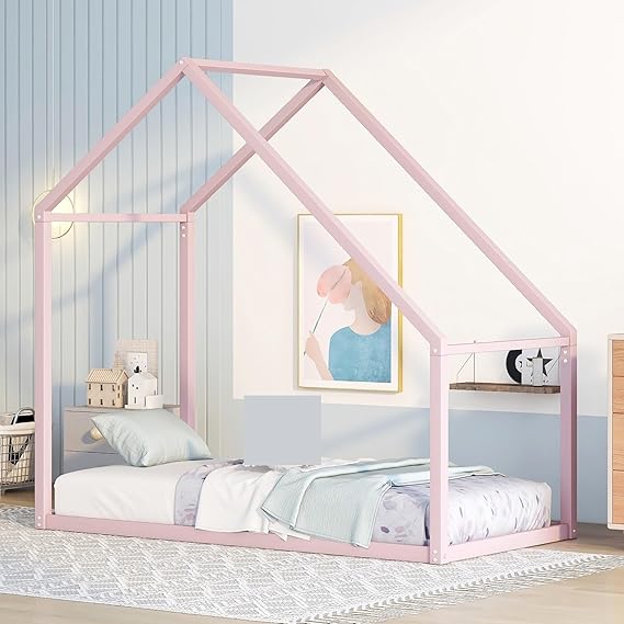Twin Size Metal House Bed Kids,Minimalist Design